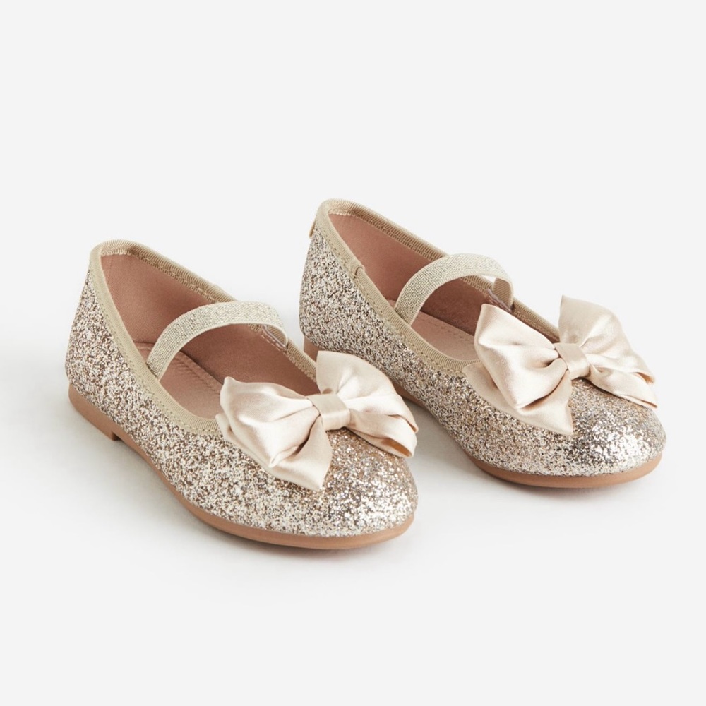 Glittery Gold with Bow ballet flats